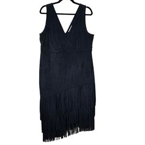 IDYLLWIND Fueled by Miranda Lambert Women L Black Rocker Fringe Dress Faux Suede